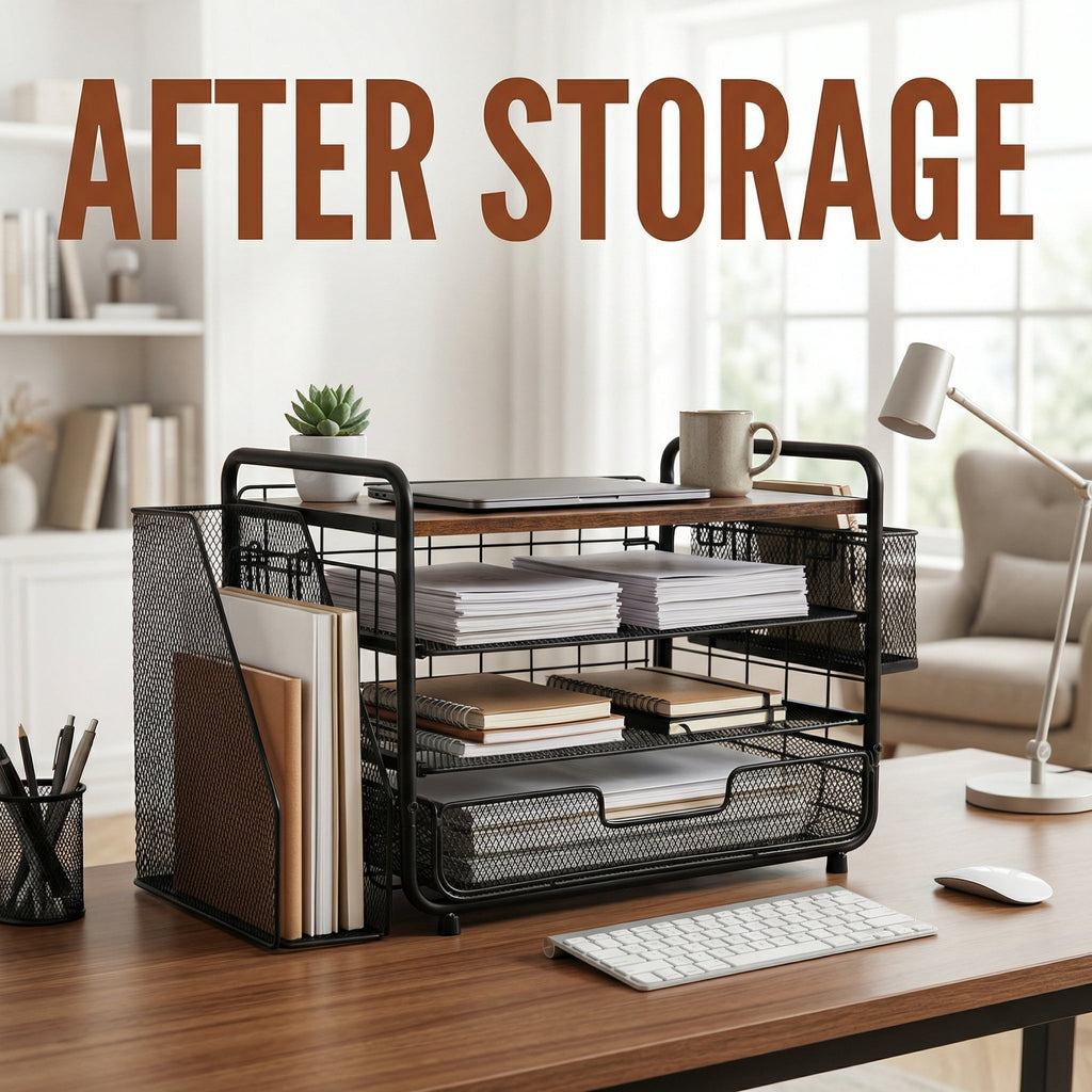 4-Tier Desk Organizer,Metal Desktop File Organizer with Drawer and Pen Holder,Office Supplies - Image 4