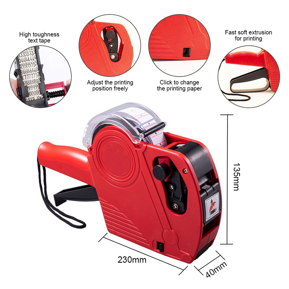 8 Digit Price Labeler Manual Marking Machine, Portable Label  Numerical Tag Maker with Sticker Labels Refill Ink, Red - Image 2