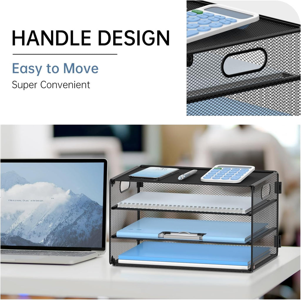 INTIGE 3-Tier Metal Desktop File Storage Organizer with Handle for Home and Office, Black, Assembly - Image 2