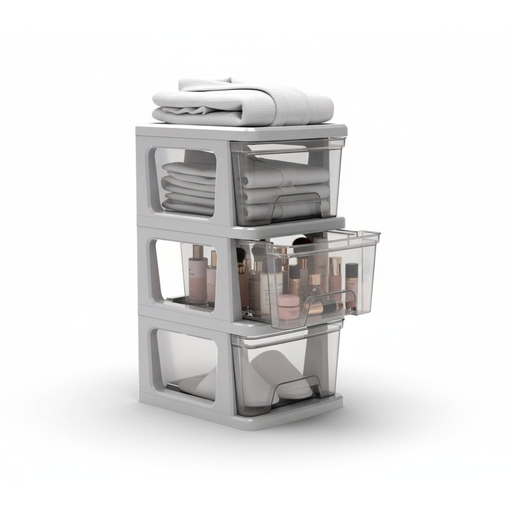Knock Down Medium Storage Cart with Drawers, Silver Plastic - Image 3