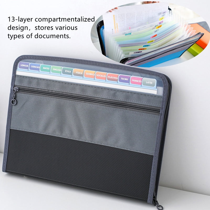 Plastic Accordion File Organizer with Zip Closure, Ideal for Office & Document Organizing Gray black - Image 4