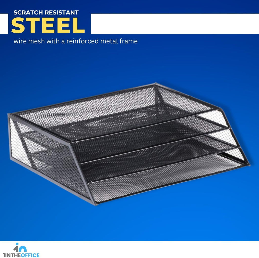 1InTheOffice 3 Tiers File Folder Organizer, Desk Sorter, Black Mesh - Image 4