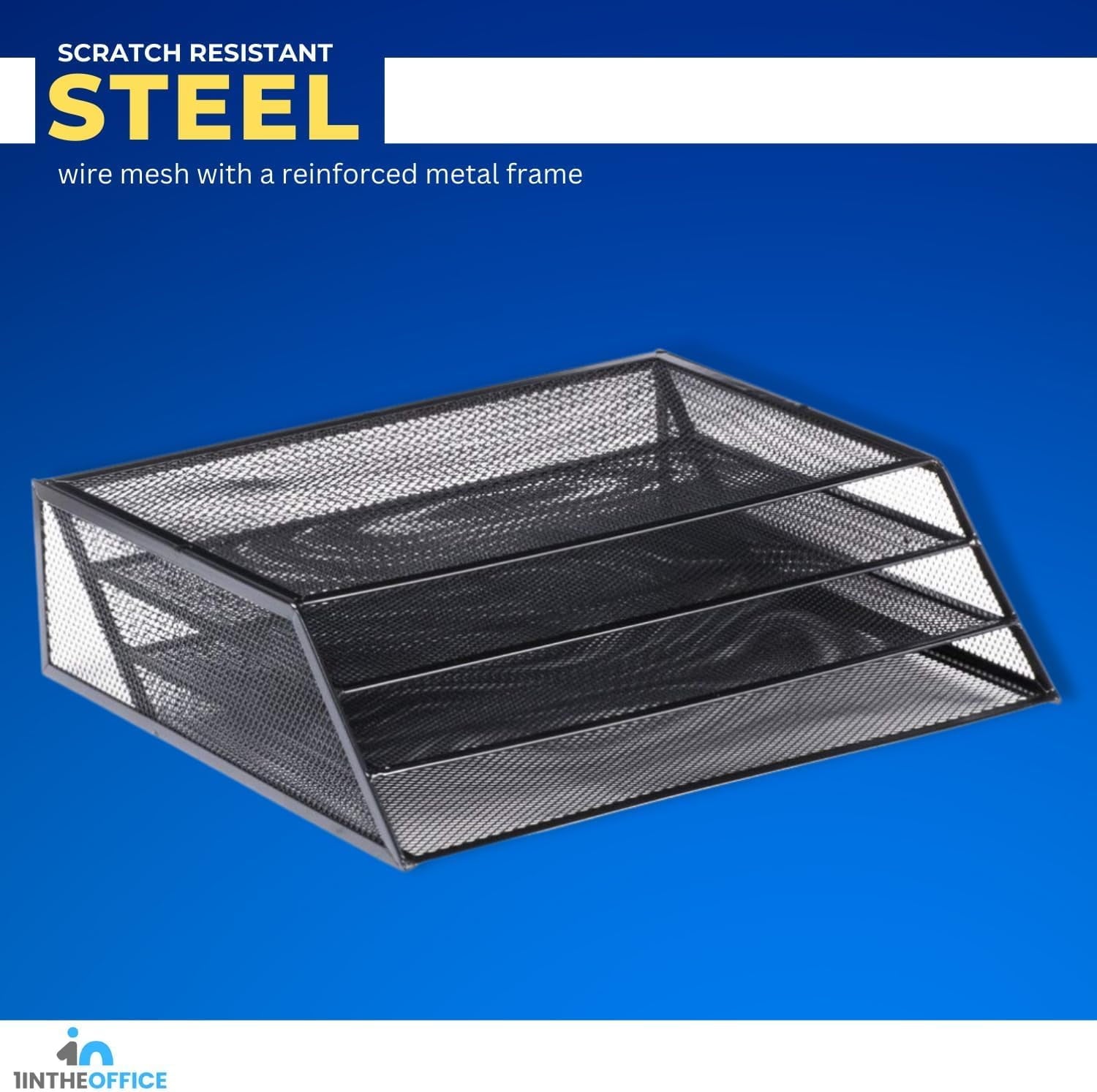 1InTheOffice 3 Tiers File Folder Organizer, Desk Sorter, Black Mesh - Image 4
