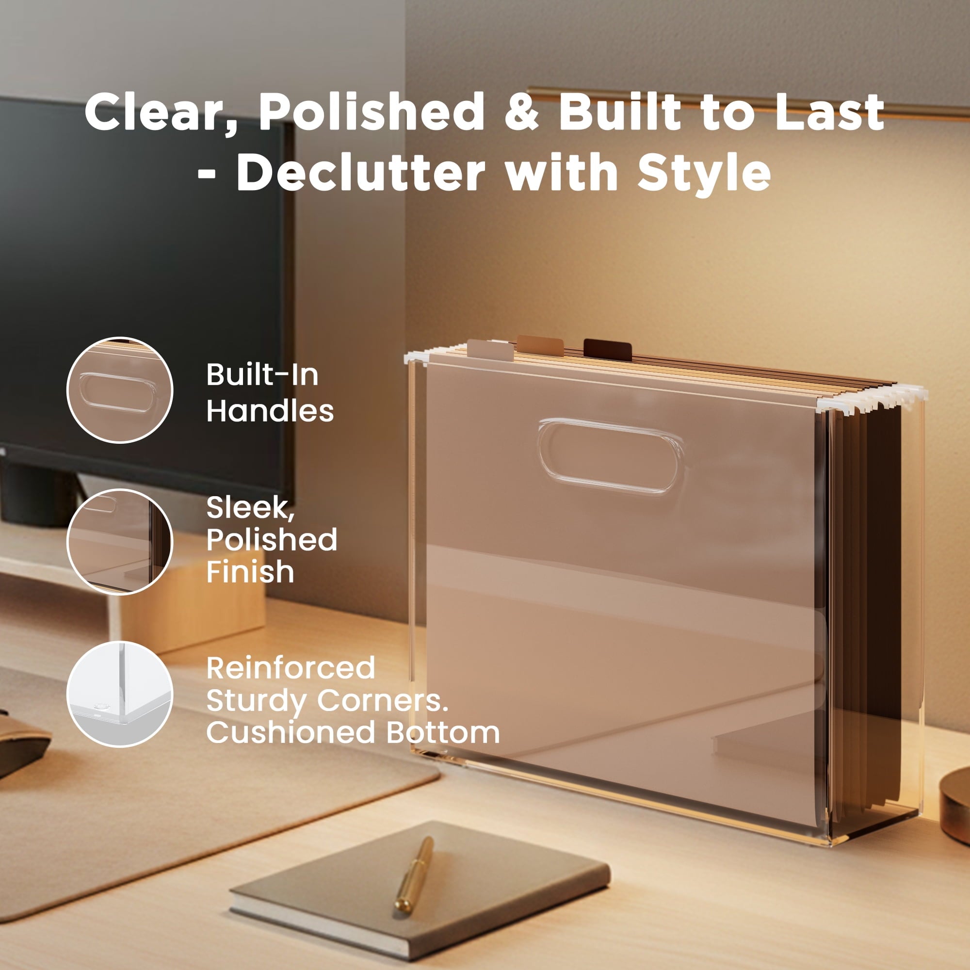 CLASSIC ACRYLIC File Organizer for Home and Office Organization, Clear, 10"x12"x4" - Image 2
