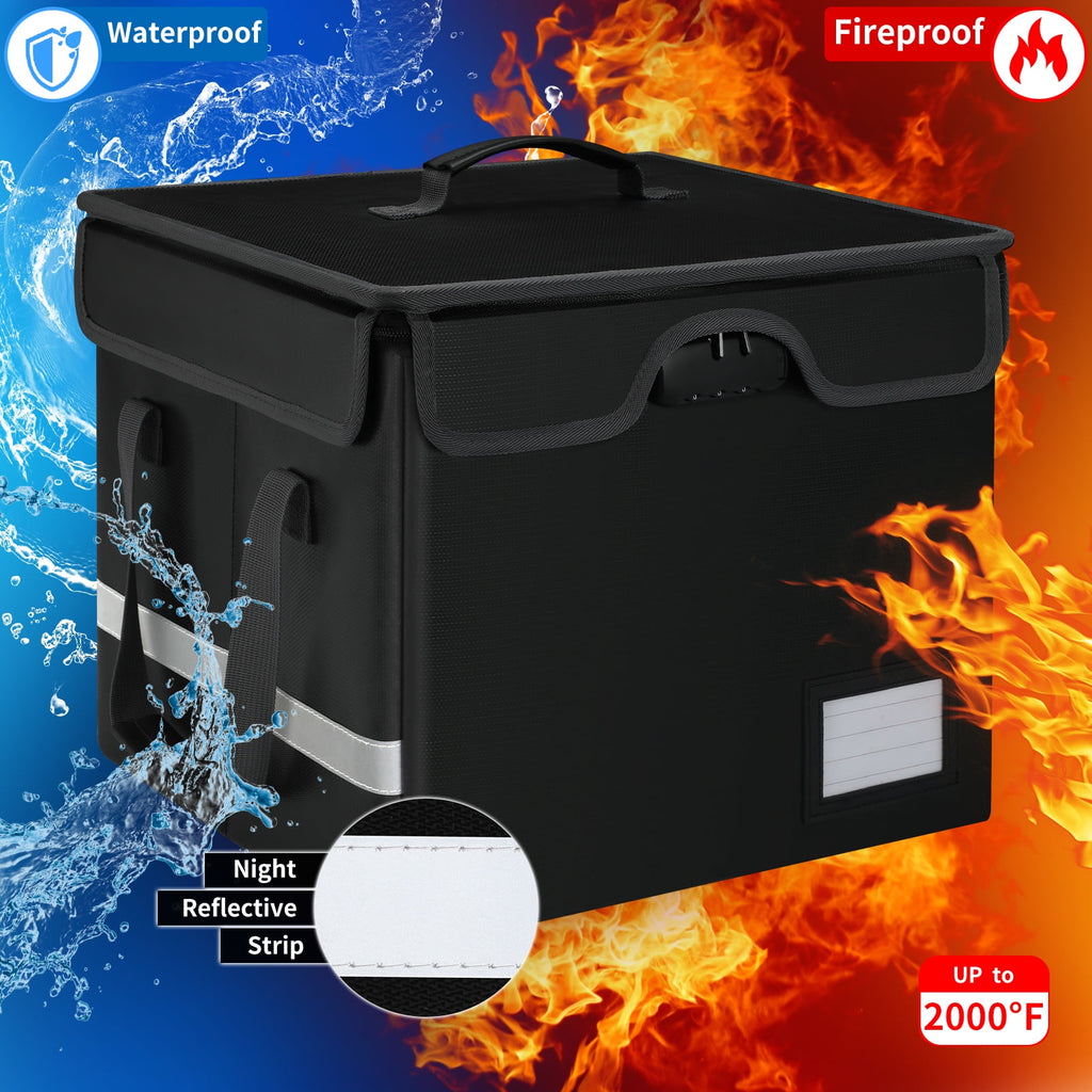 Fireproof File Box with Lock, Portable Document Organizer Box with Water-Resistant Zipper, Collapsible File Box for H... - Image 3