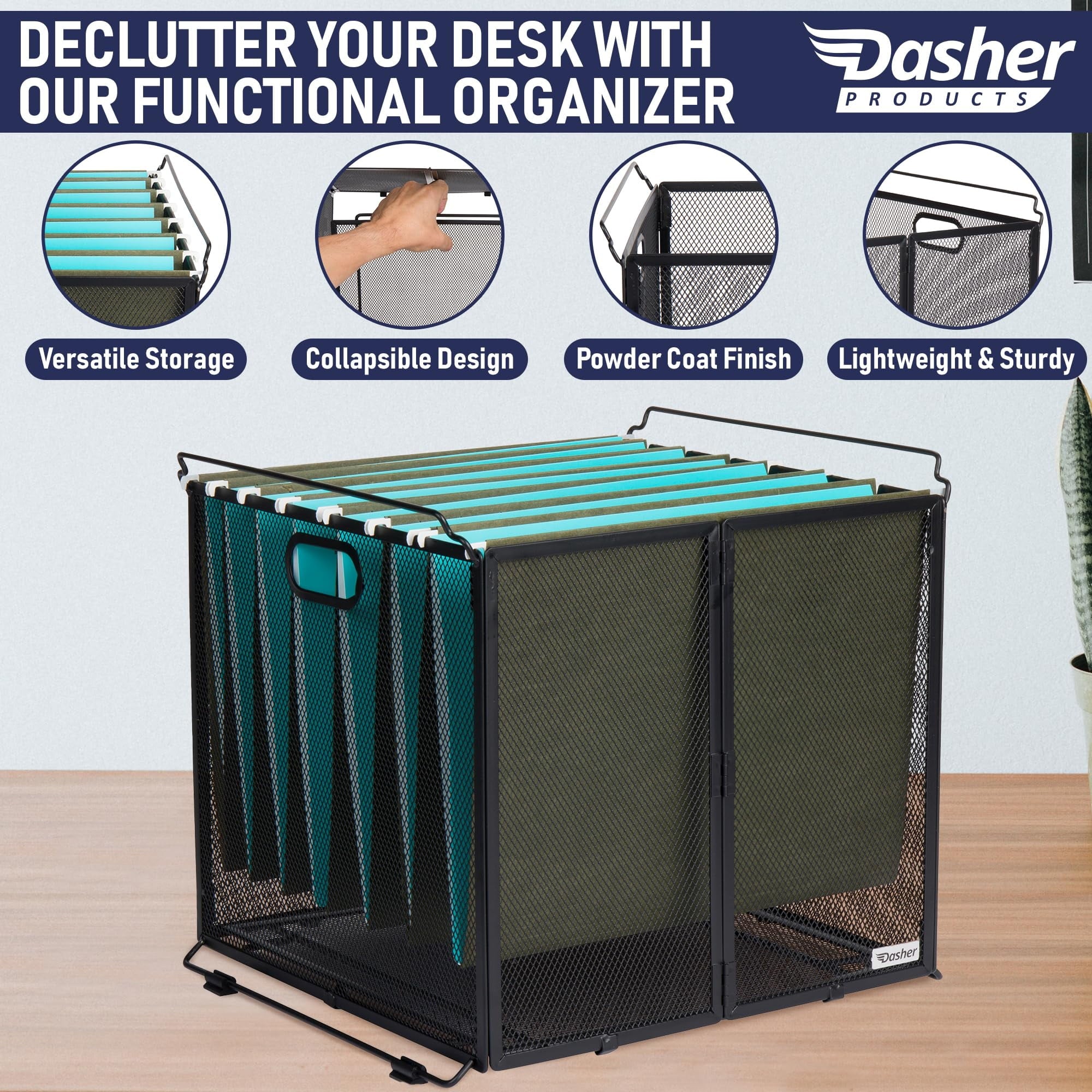 Hanging File Organizer Letter Size, Black Metal Mesh File Crate for Hanging Folders, Portable Document Folder Holder ... - Image 2
