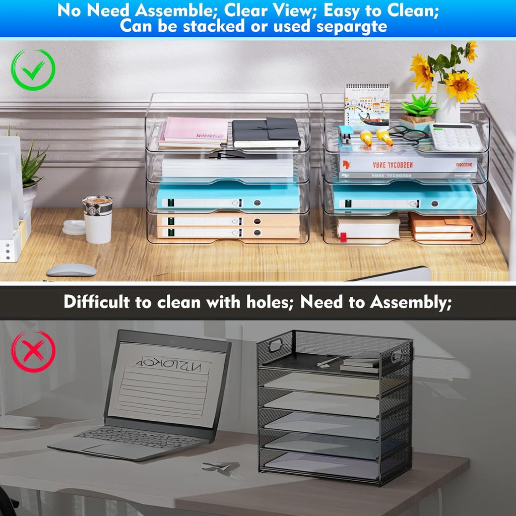 Paper Organizer Letter Tray, 4 Pack Acrylic Stackable Desk File Organizer,Clear File Organizer for Desk, Office Organizer for File Paper, Ip - Image 3