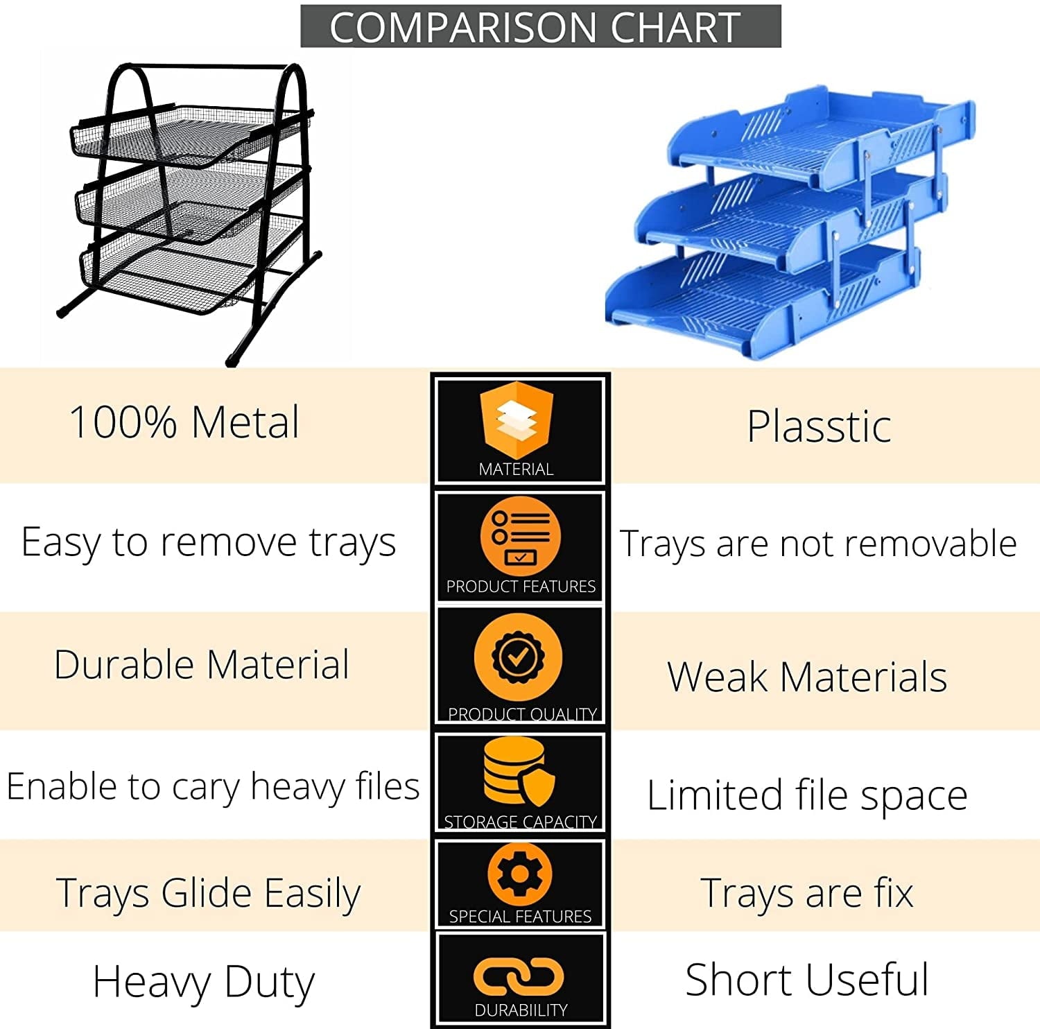3-Tier Stackable Paper Tray Organizer for Desk - Black Metal File Rack for Legal-Size Paper (14"x8.5"), Document Hold... - Image 2