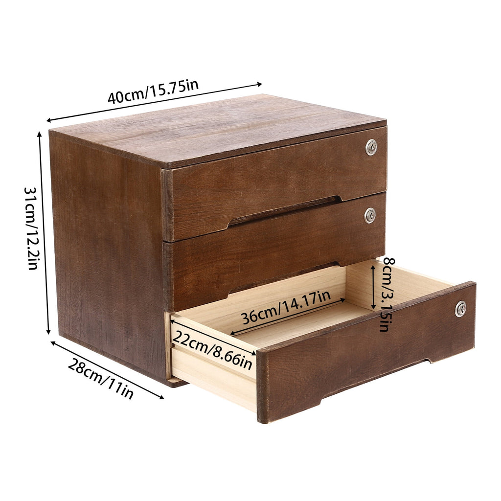 DENEST Wooden Desktop Storage Box with Lockable Drawers, 3 Tiers Office Supplies File Organizer, Flat File Cabinet Desk Storage Box for Dres - Image 3