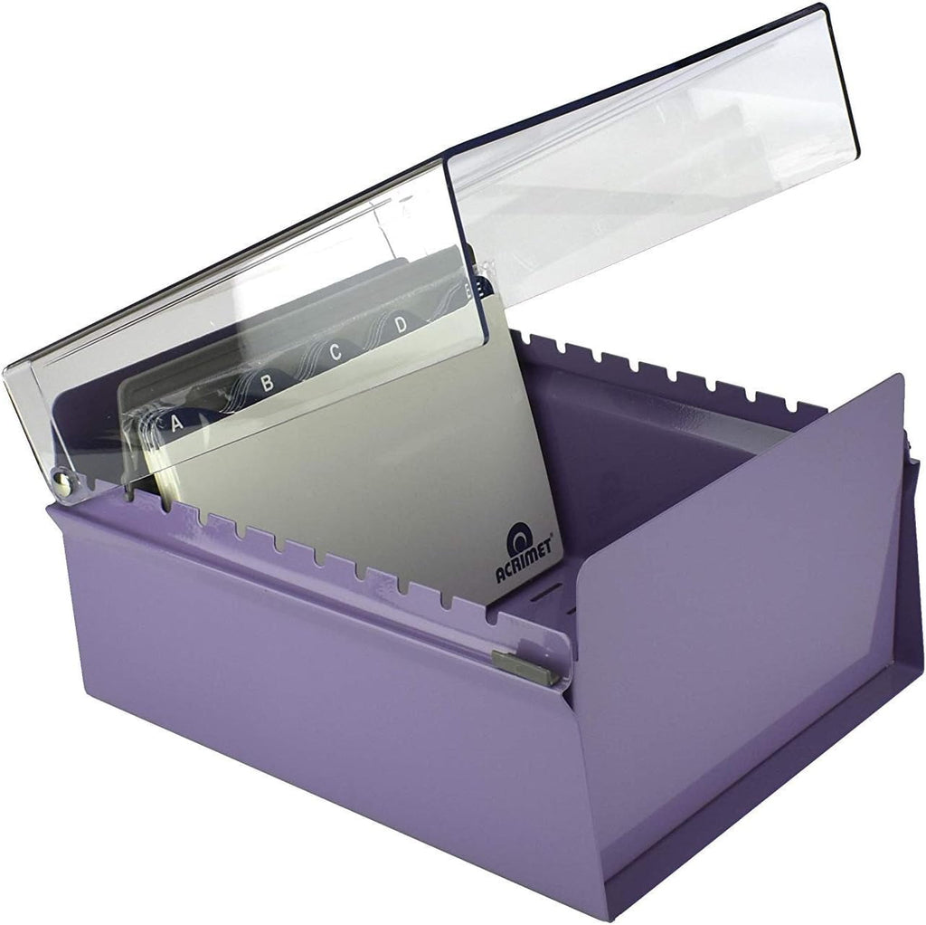 Acrimet 5 X 8 Card File Holder Organizer Box Metal Base Heavy Duty (AZ Index Cards and Divider Included) (Purple Color with Clear Crystal Pl - Image 6