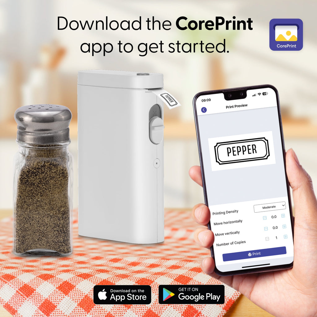 Core Innovations Wireless Bluetooth Portable Label Maker with Built-in Cutter and Starter Label Rolls - Image 4