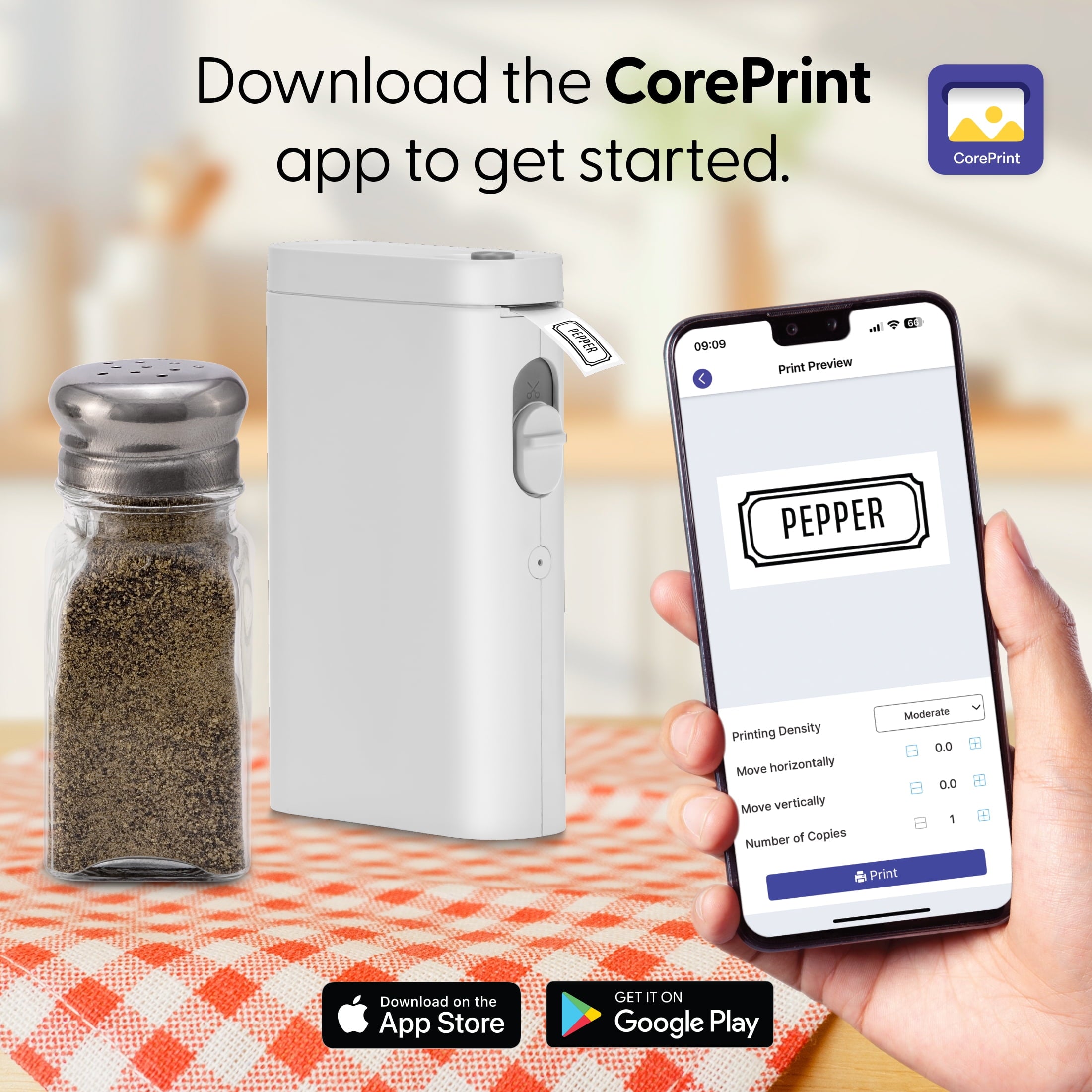 Core Innovations Wireless Bluetooth Portable Label Maker with Built-in Cutter and Starter Label Rolls - Image 4