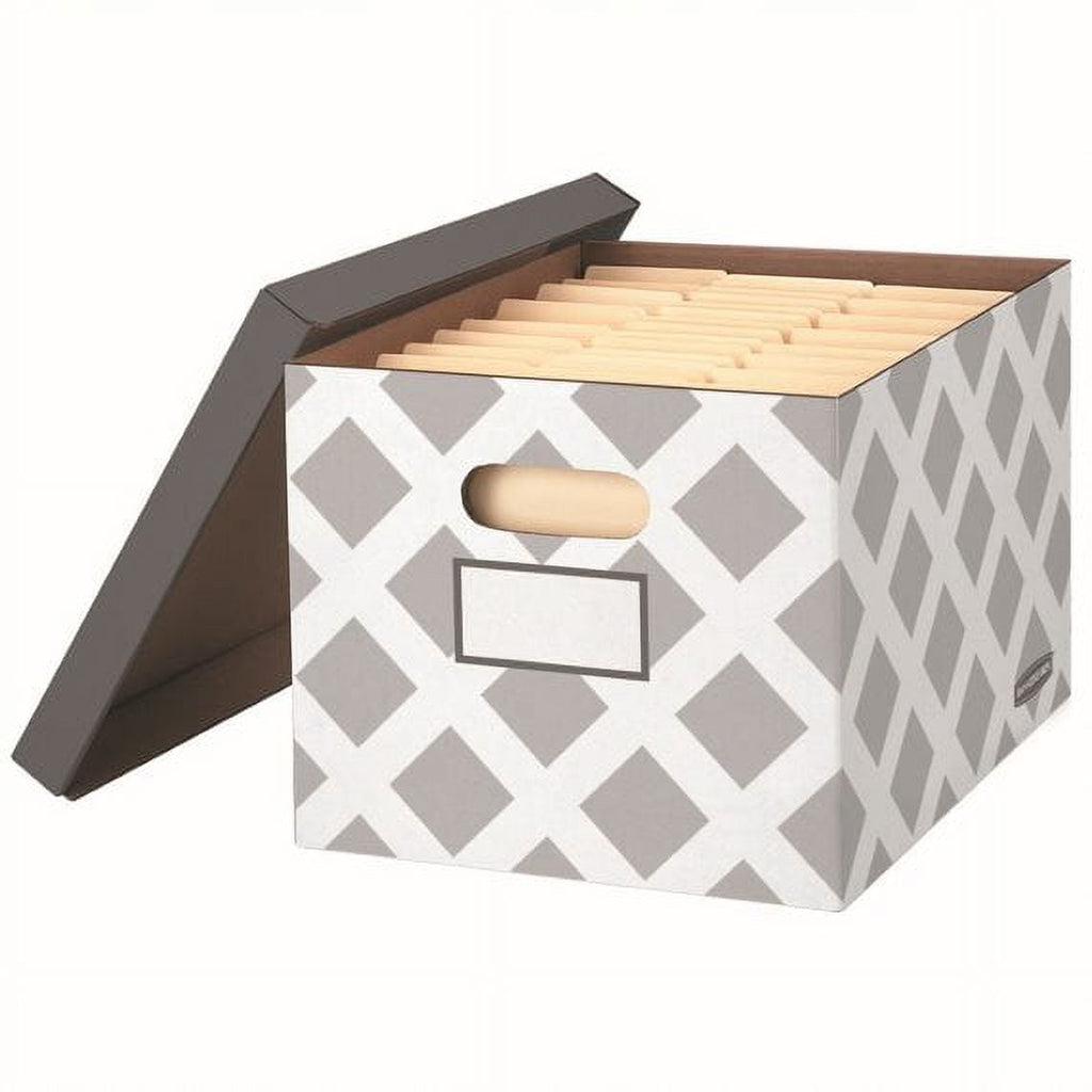 3-Count Decorative, Letter/Legal File Box, Grey, Diamond Design with Grey Lid - Image 4