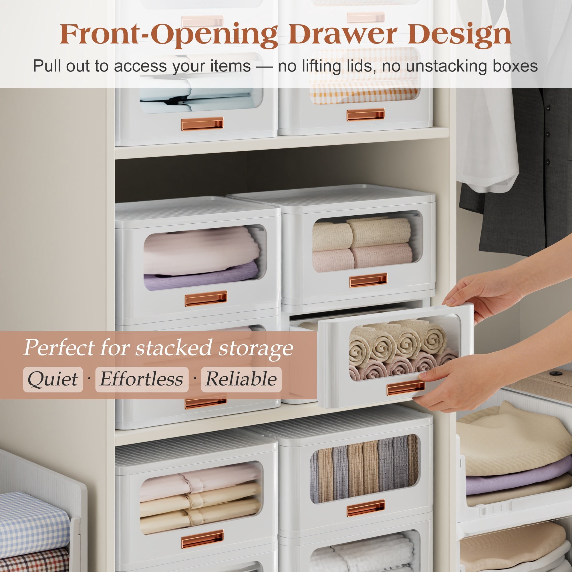 VECELO Stackable Storage Drawers Cabinet with Lids & Wheels, Folding Multi-Tier Collapsible Plastic Storage Boxes for Bedroom Living Room Ki - Image 5