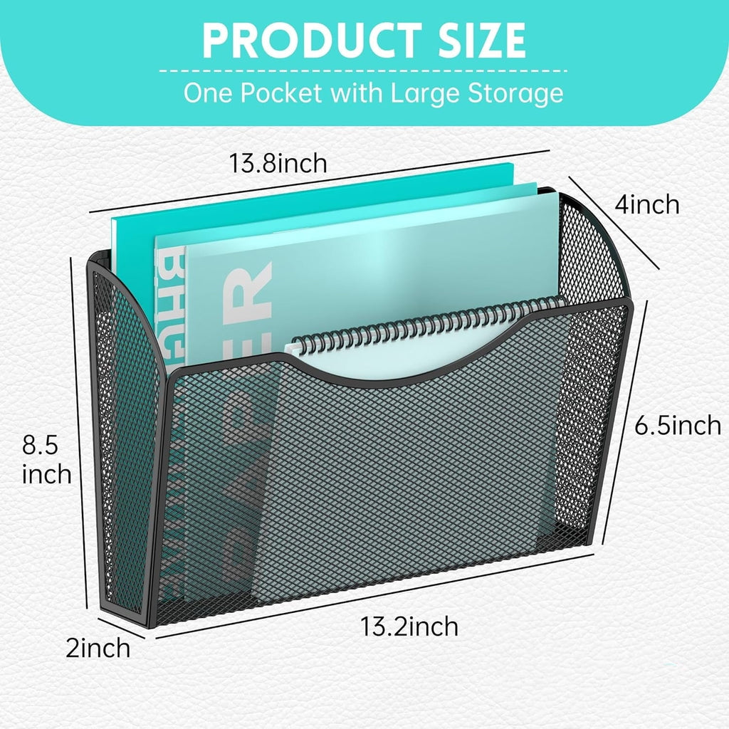 Wall Mount File Holder Mesh Single Pocket Hanging File Organizer Magazine Folder Basket ,Black - Image 5
