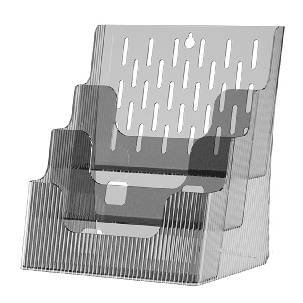 A4 File Display Clear Storage Box Office Single Layer Desktop Sorter Pocket Booklet and Brochure Holder Gray