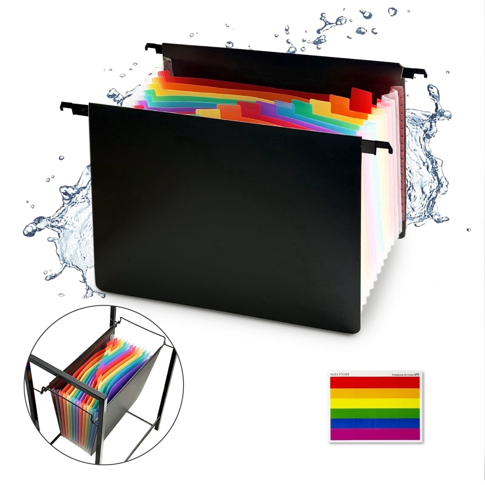 AGCAN Plastic Expanding Hanging File Folders, 13 Innovative 1.35" Accordian Pockets, Heavy Duty Expanding File Organizer, Large Capacity Fil