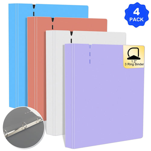 3 Ring Binder 1.2 inch, 4 Pack D Ring Binder, Assorted Colors, Large Capacity, Versatile Binders Fits 8.5'' x 11'' Le...