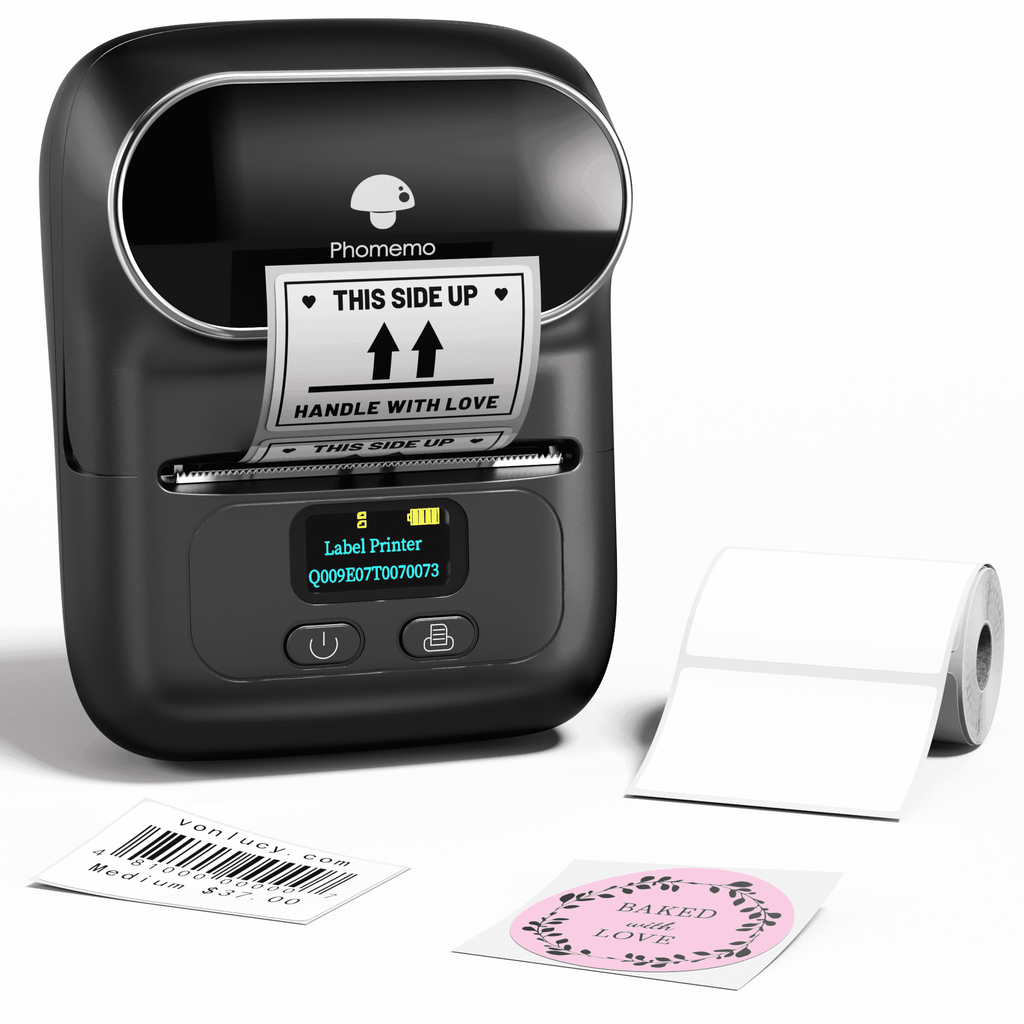 Phomemo M110 Label Maker Machine with Tape Barcode Printer Bluetooth Portable Thermal Printer, Wireless Label Maker with 100 Labels, for Sma