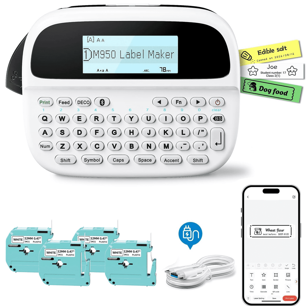 Label Maker Bluetooth Waterproof Label Maker with QWERTY Keyboard, USB-C Rechargeable Handheld Printer, Replace for S...
