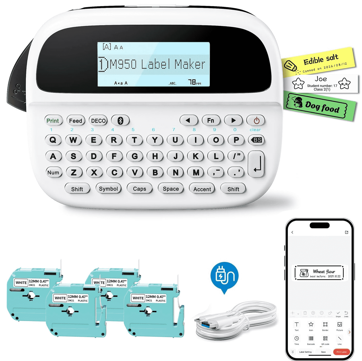 Label Maker Bluetooth Waterproof Label Maker with QWERTY Keyboard, USB-C Rechargeable Handheld Printer, Replace for S...