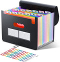 13 Pockets Expanding Folder, Portable Monthly Paper Bill Tax Receipt , Letter A4 Size Document Holder with Blank Labe...