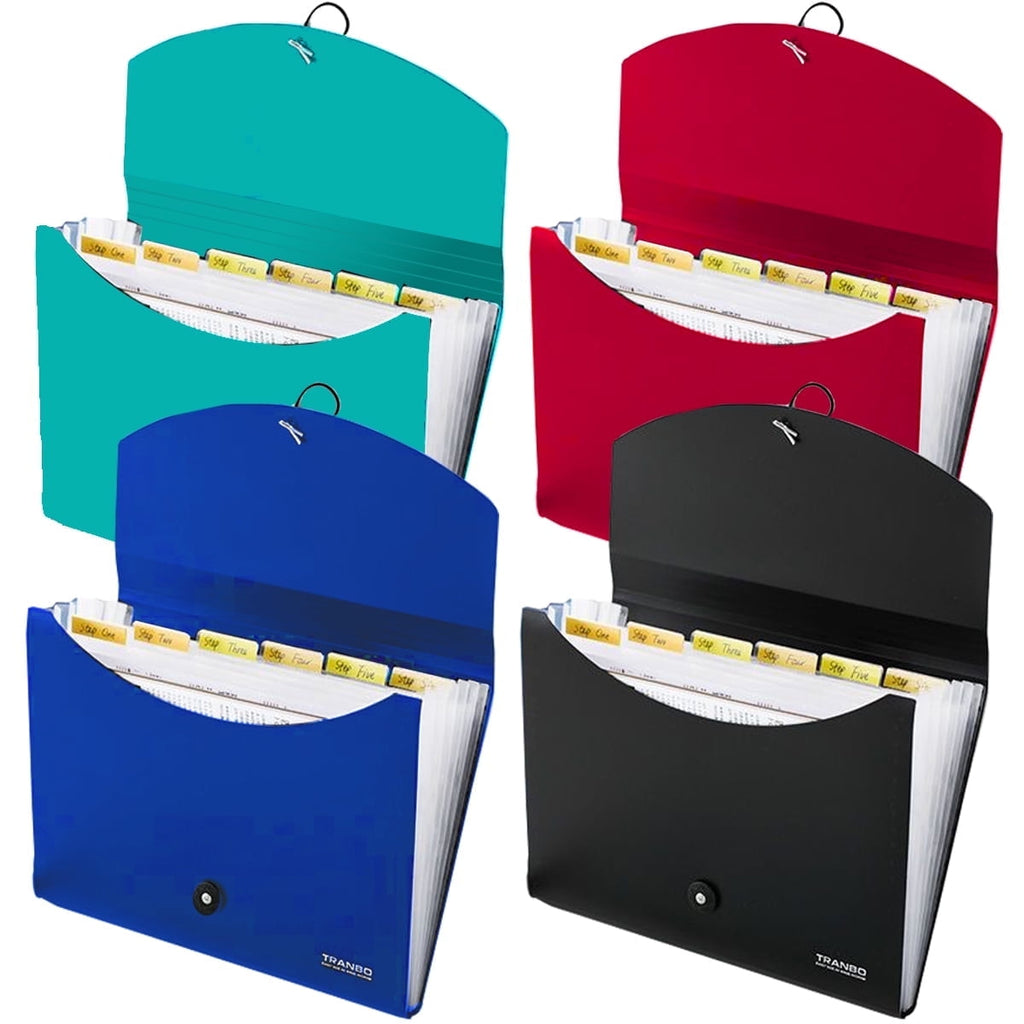 7 Pockets Accordion File Organizer (Pack of 4), Letter Size/A4 Expanding File Folder with Index Tabs, Expandable Plas...
