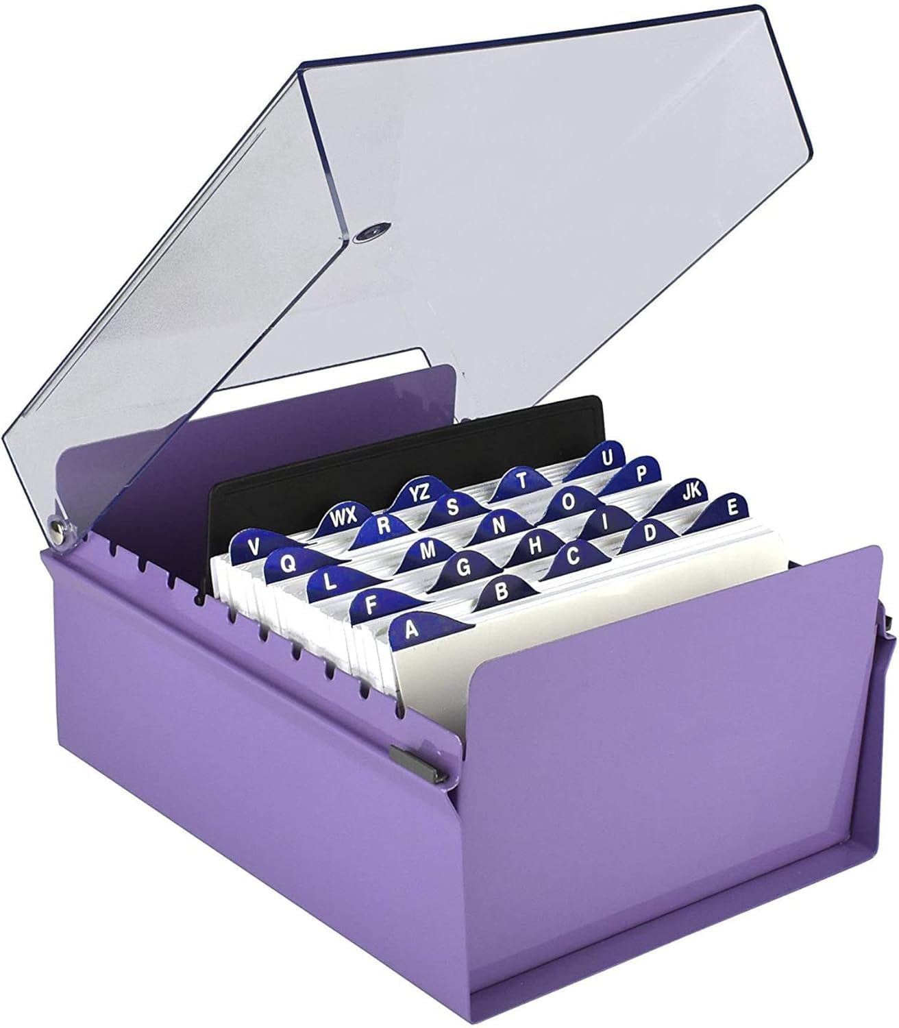 Acrimet 5 X 8 Card File Holder Organizer Box Metal Base Heavy Duty (AZ Index Cards and Divider Included) (Purple Color with Clear Crystal Pl