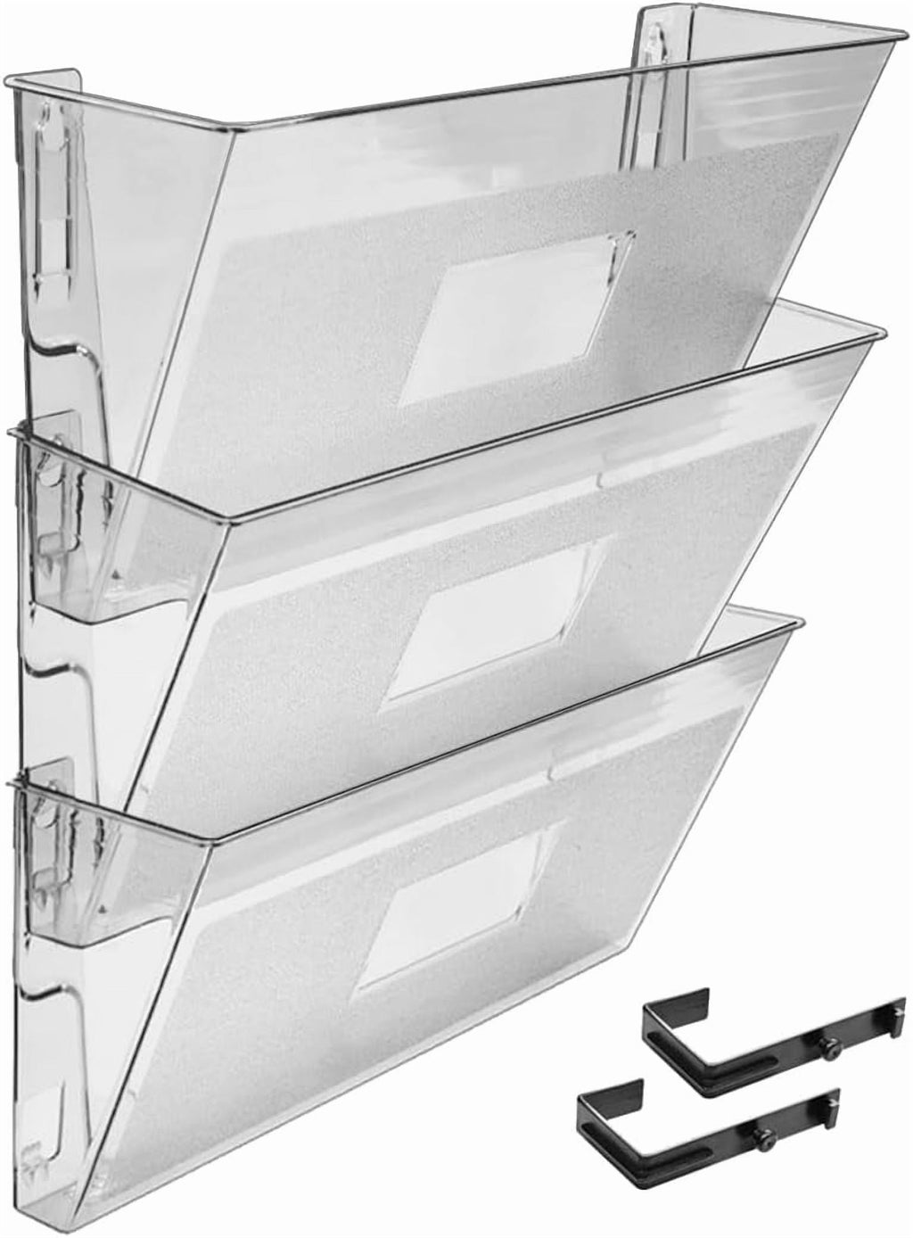 Wall Mount Pocket File Organizer Holder Modular Letter Size A4 Plastic (Hangers Included) (Clear Crystal Color) (3 Pack)