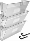 Wall Mount Pocket File Organizer Holder Modular Letter Size A4 Plastic (Hangers Included) (Clear Crystal Color) (3 Pack)