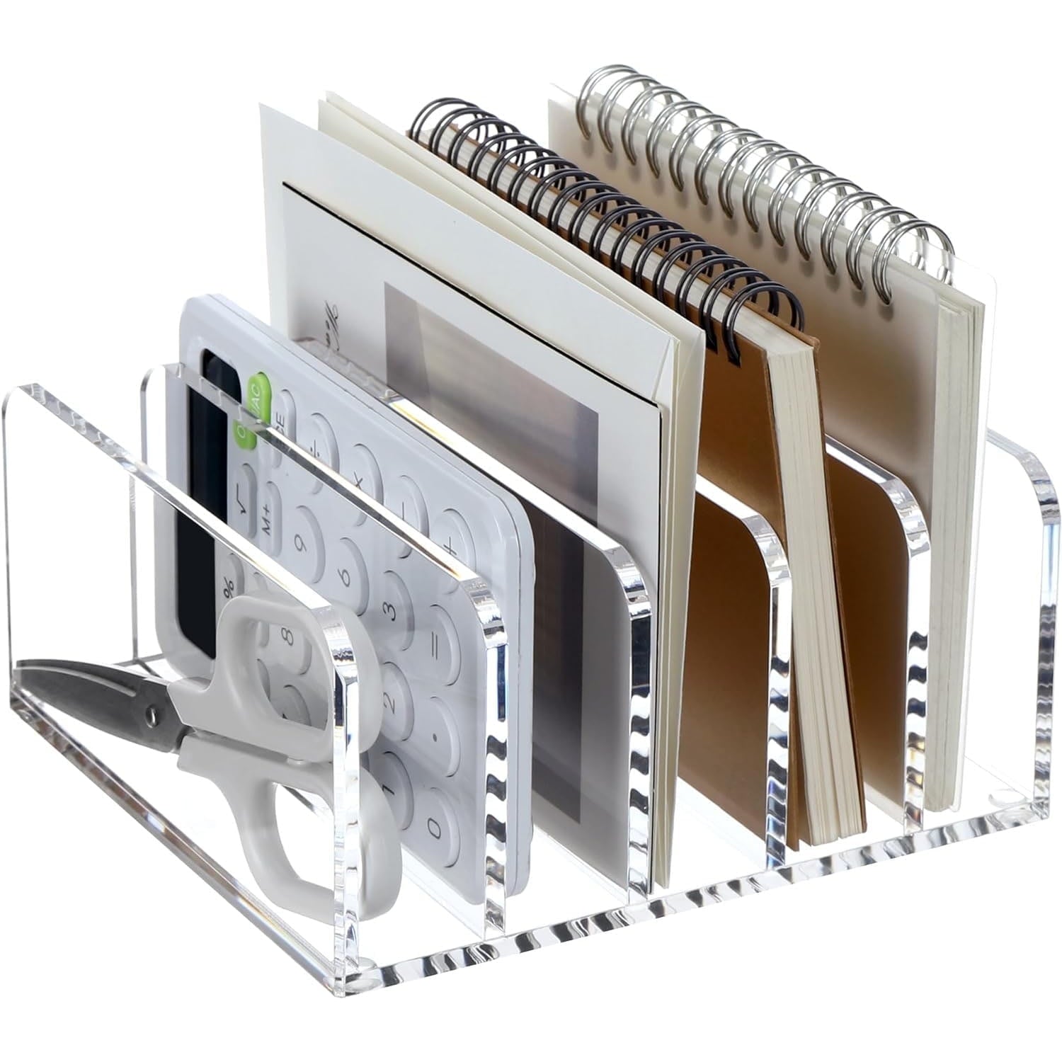 Acrylic Desk File Organizer Holder, 5 Upright Clear Desktop Mails Sorter Document Magazine Storage Organization Letter Folder Racks for Home