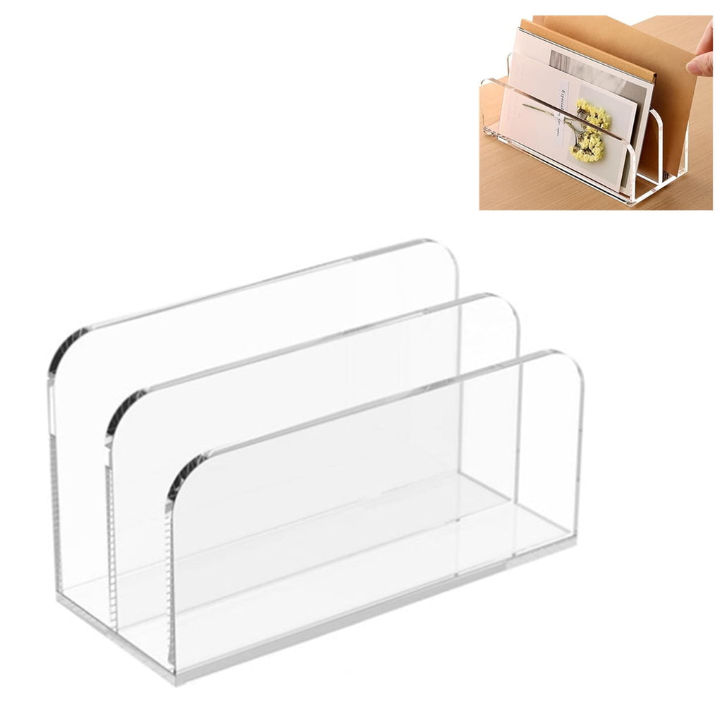 Acrylic Mail Sorter Desktop Organizer Holder, 2 Compartments Clear Small File Script Letter Office Document Storage f...