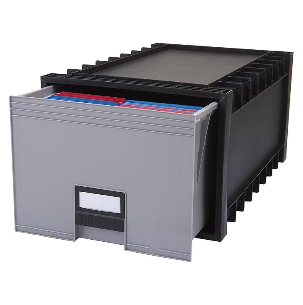 Archive Files Storage Box, Letter Size, Stackable Plastic Storage Containers - Black/Gray, 1/Each - Office, Home, Legal, Documents Organizat