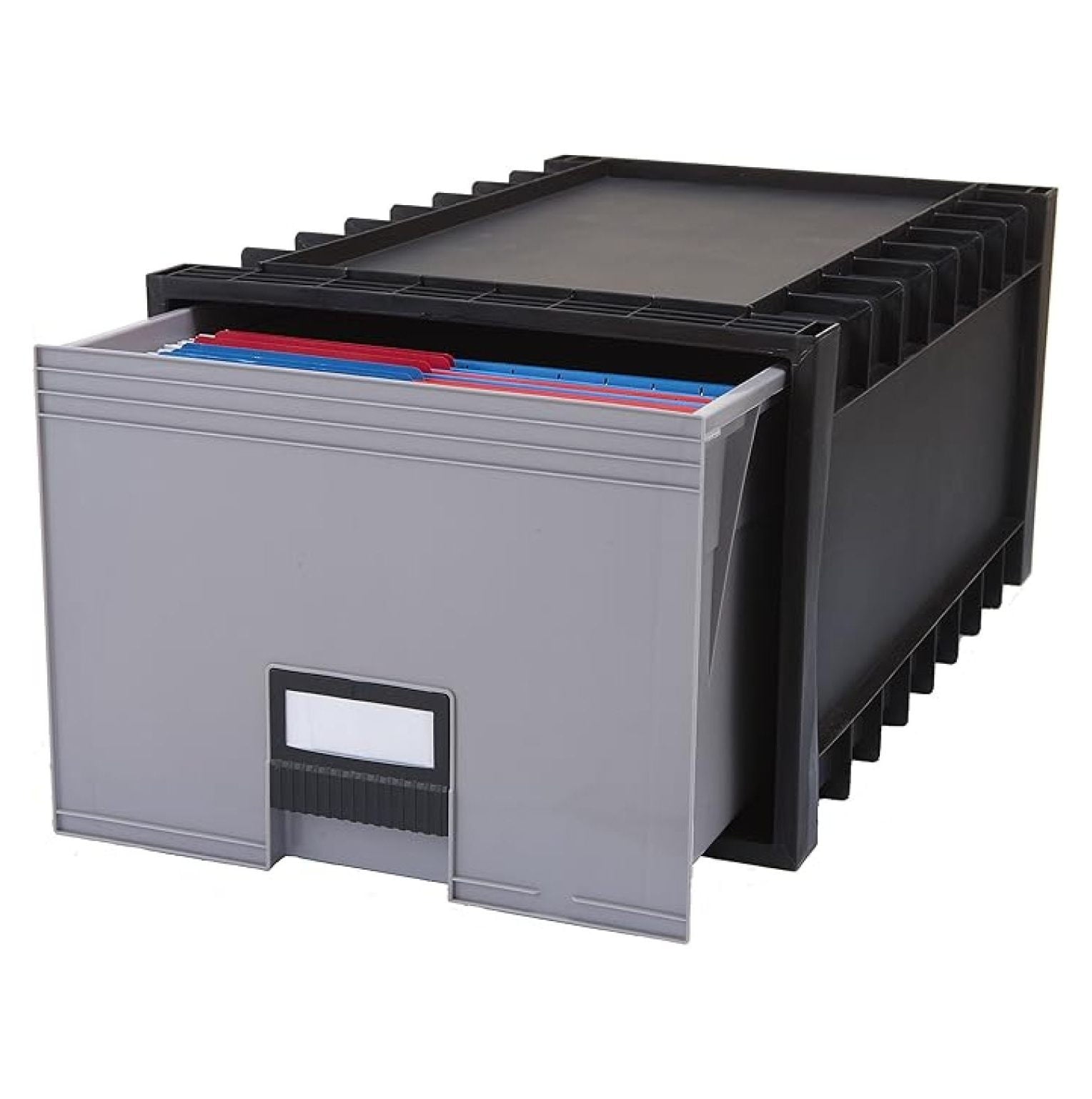 Archive Files Storage Box, Letter Size, Stackable Plastic Storage Containers - Black/Gray, 1/Each - Office, Home, Legal, Documents Organizat