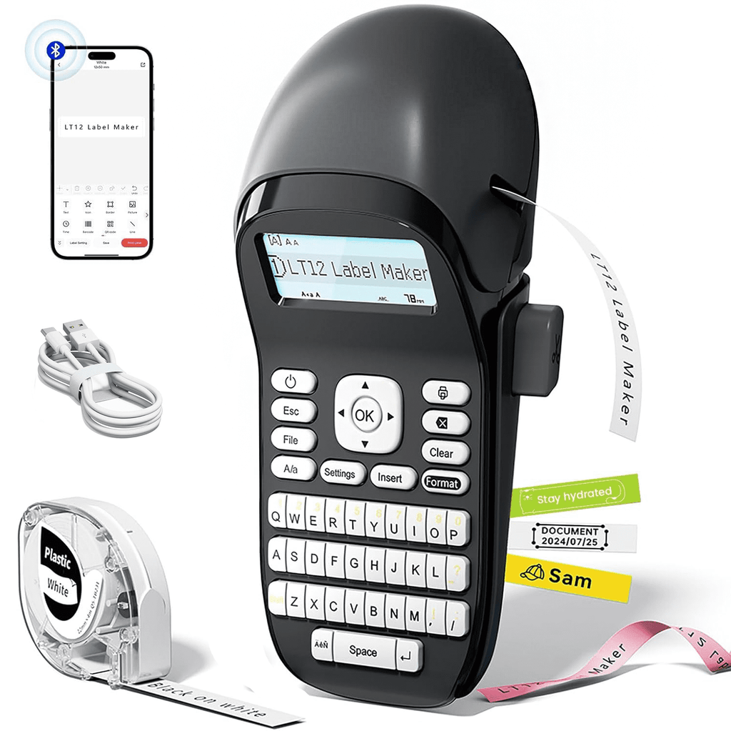 Asprink LT12 Smart Label Maker, Label Maker Machine with QWERTY Keyboard, Inkless Labeling Printer for Home & Office Organization, Handheld