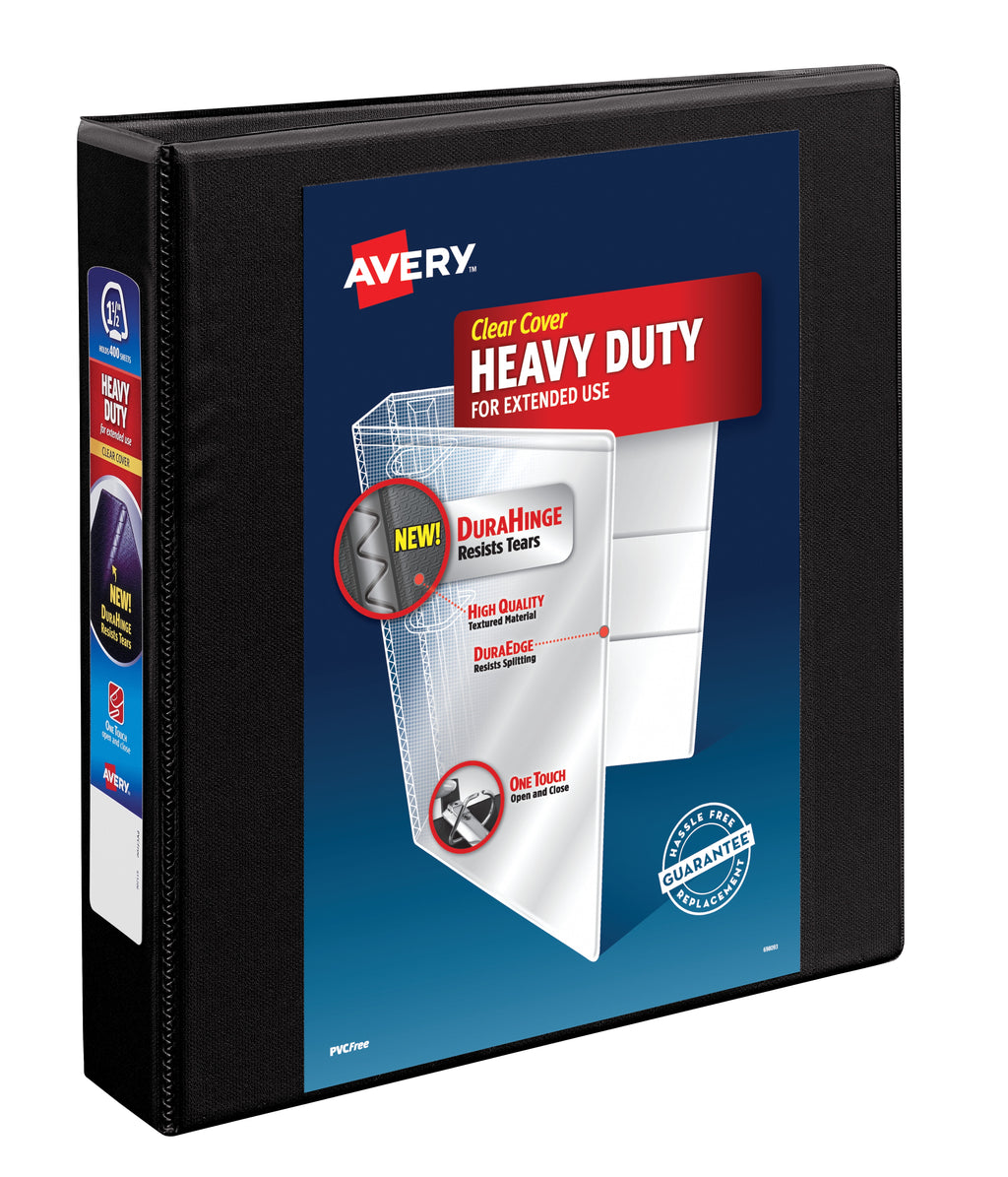 1-1/2" Heavy Duty View Binder, One Touch EZD Ring, Blk, 400 Sheets