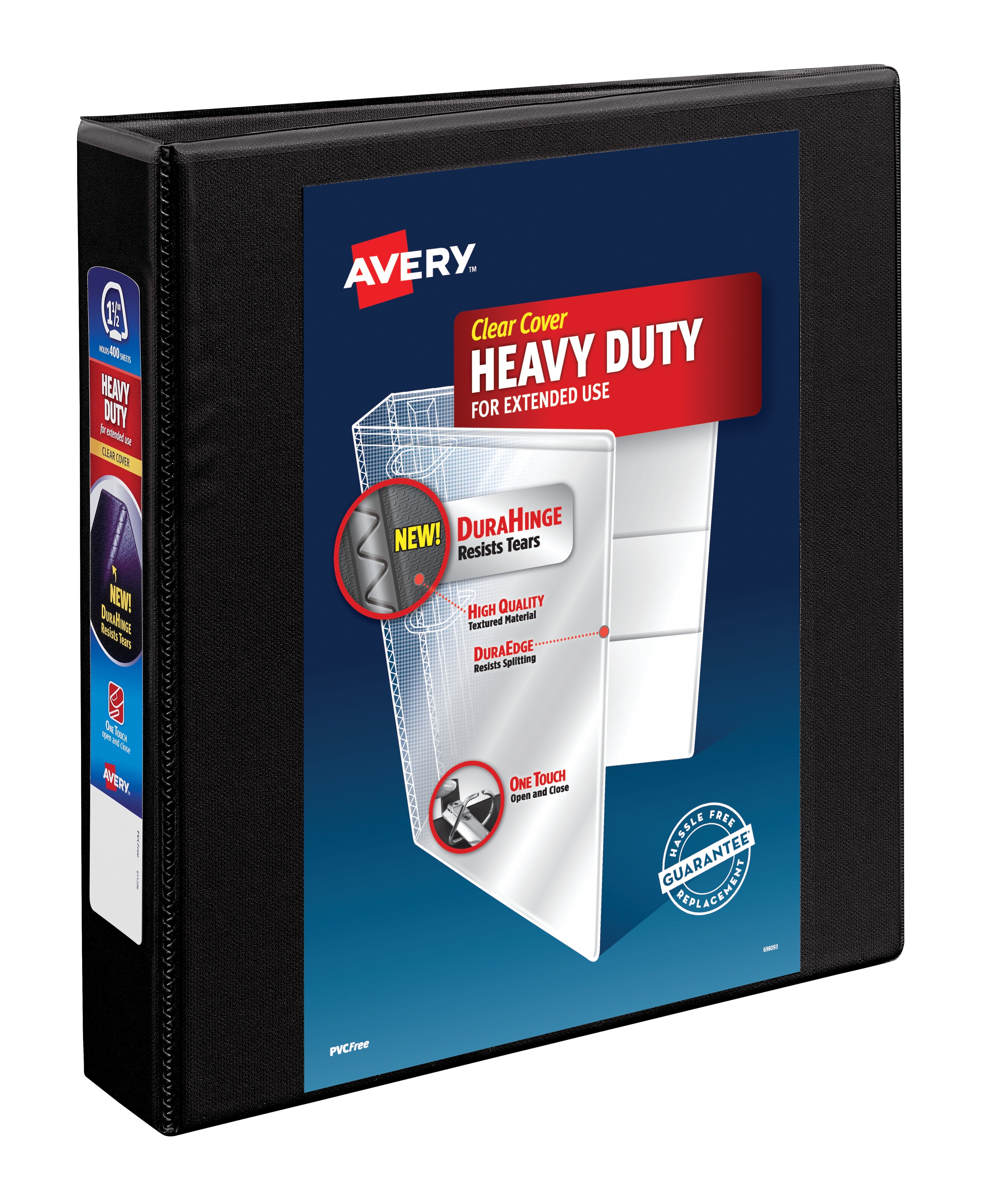 1-1/2" Heavy Duty View Binder, One Touch EZD Ring, Blk, 400 Sheets