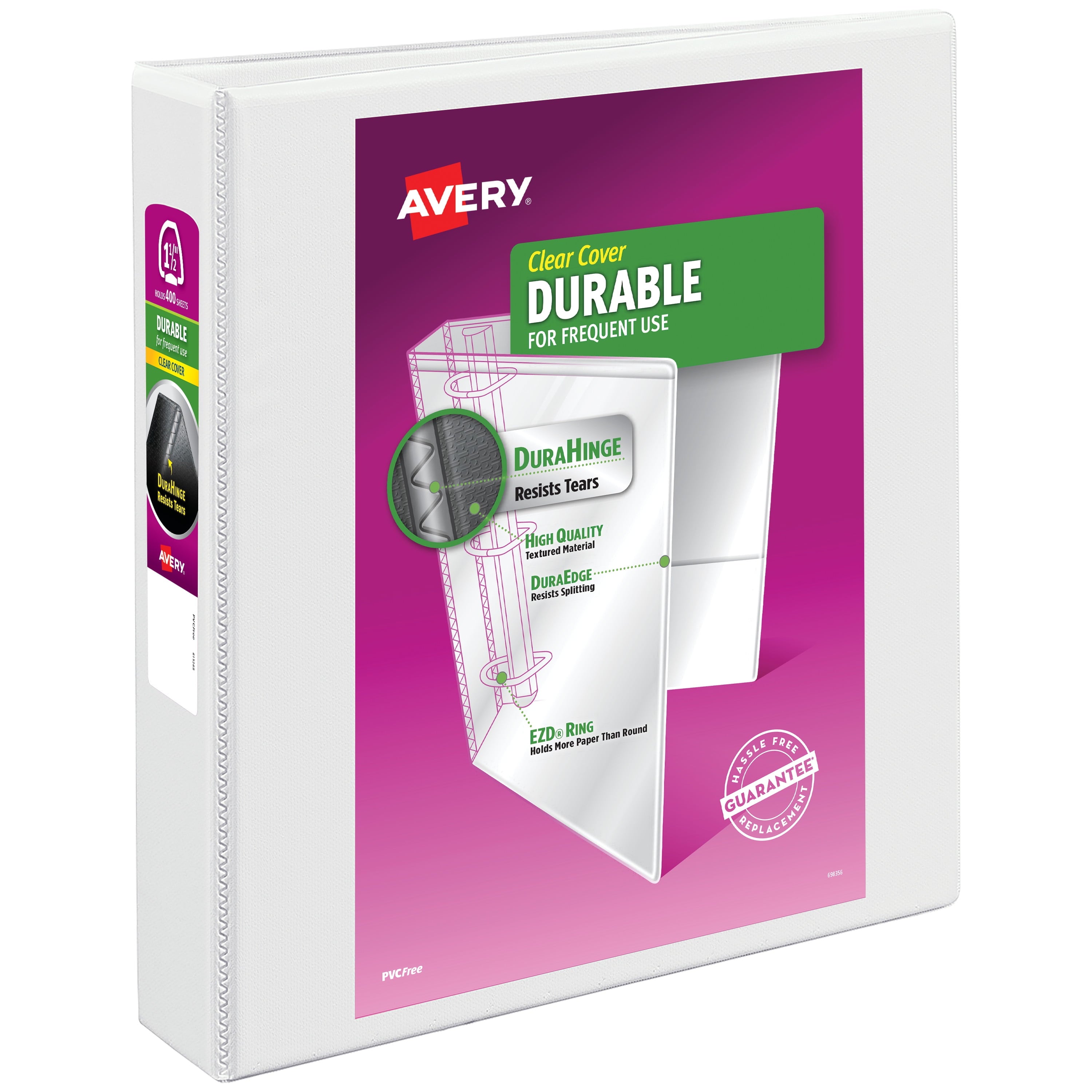 Durable View 3 Ring Binder, 1.5" EZD Rings, 1 White Binder