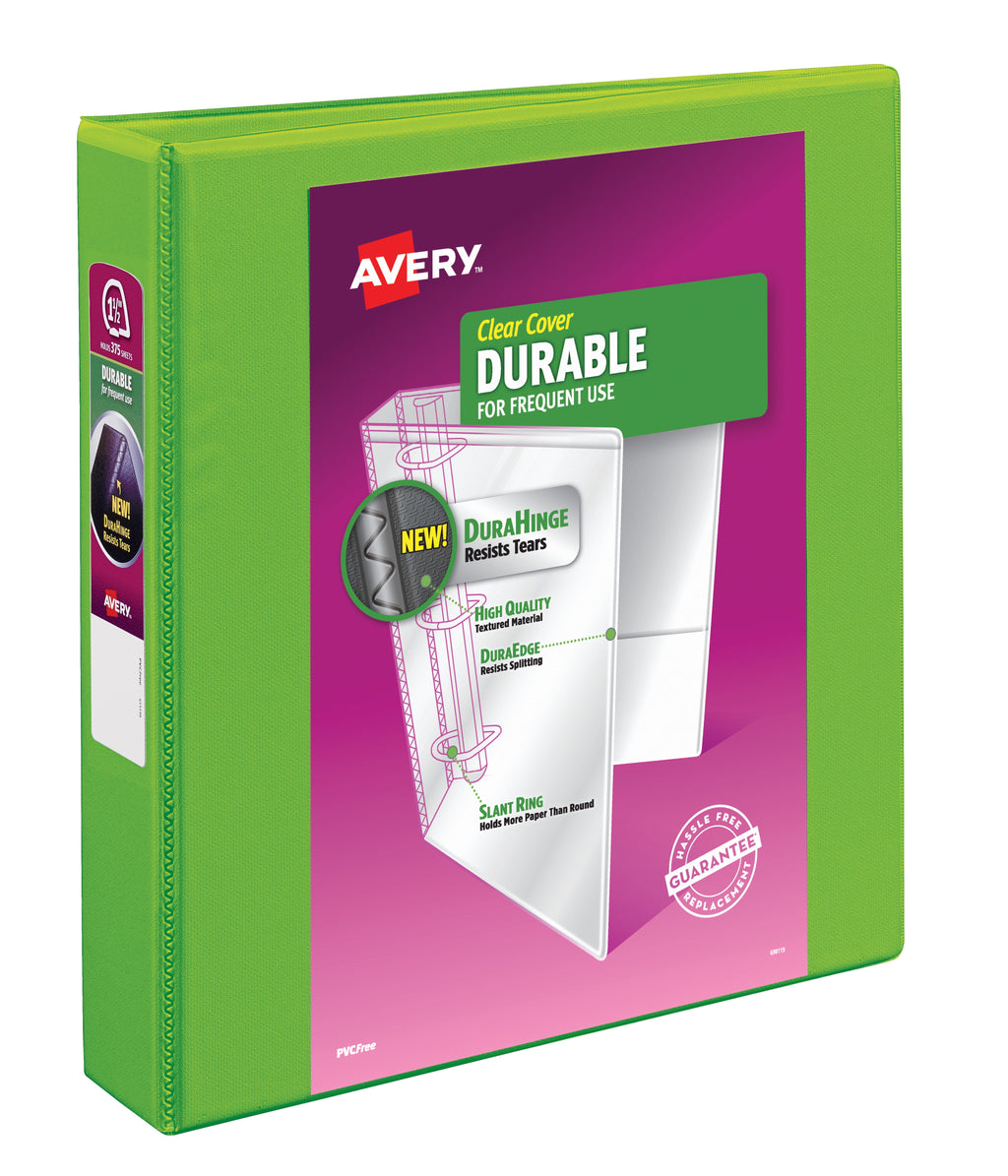 Durable View 3 Ring Binder, 1.5" Slant Rings, Chartreuse
