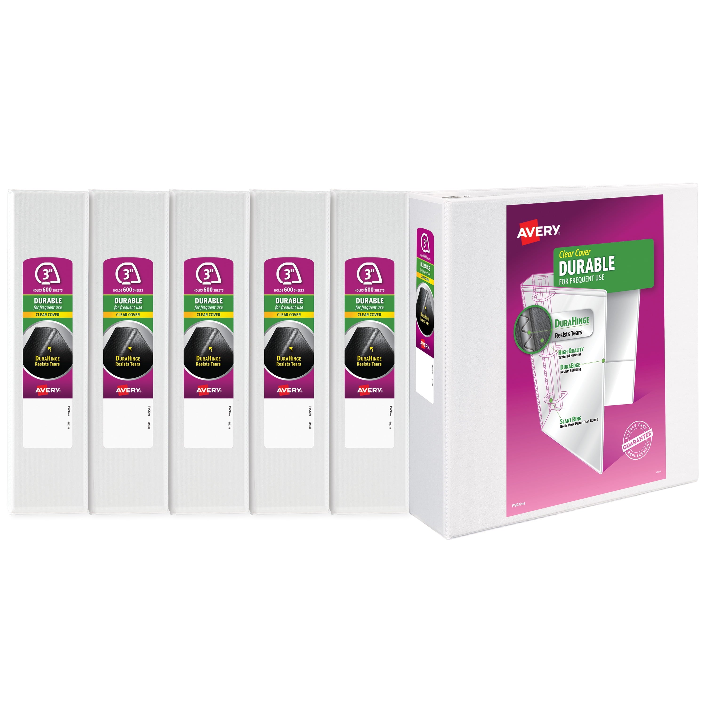 Durable View 3 Ring Binder, 3" Slant Rings, 1 White Binder (17042) - 6 Pack