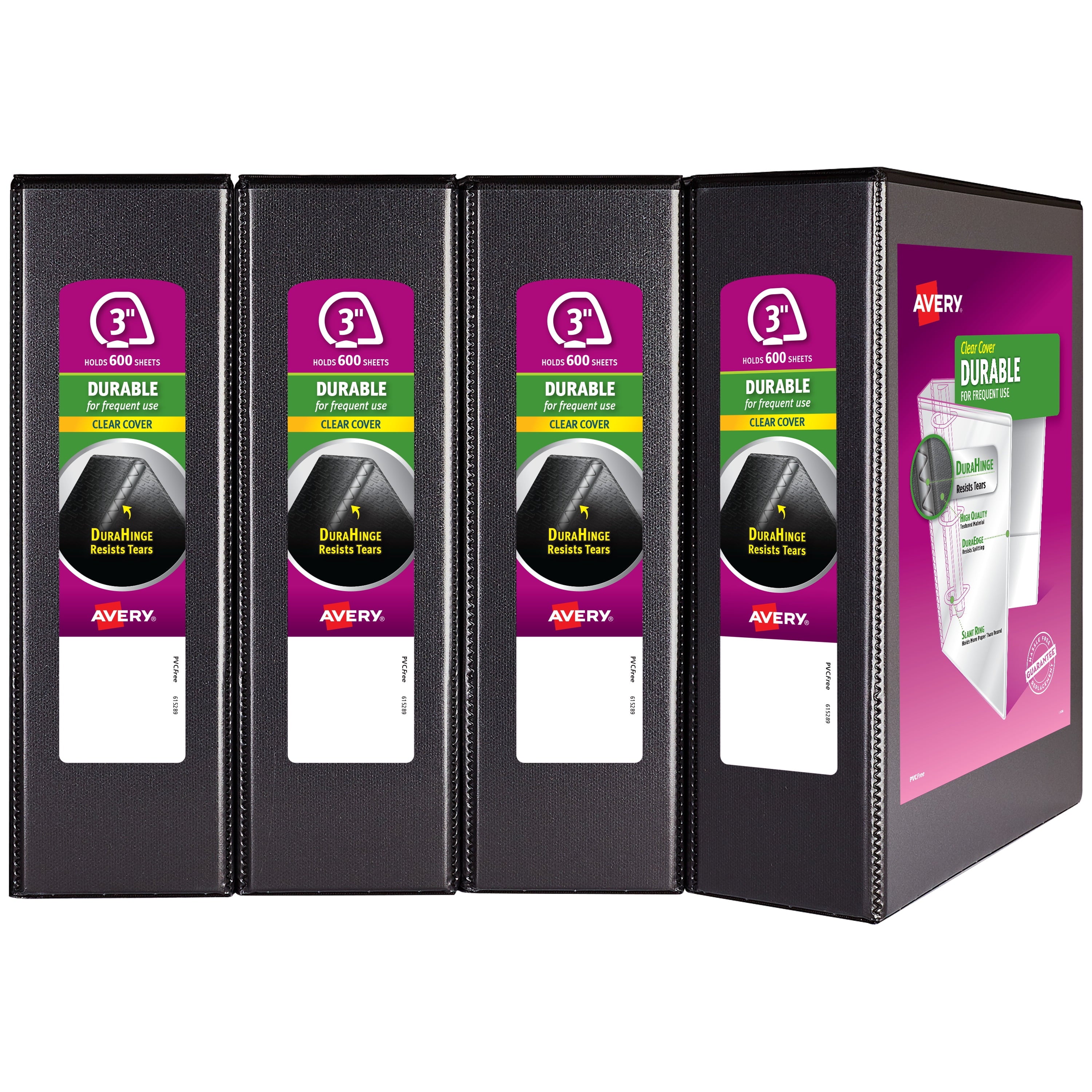 Avery Durable View 3 Ring Binder, 3" Slant Rings, 4 Black Binders