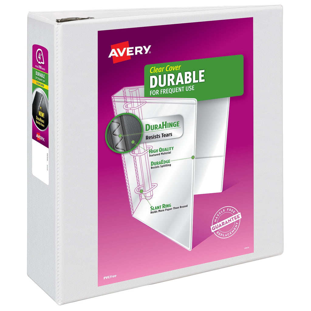 Durable View 3 Ring Binder, 4" EZD Rings, 1 White Binder