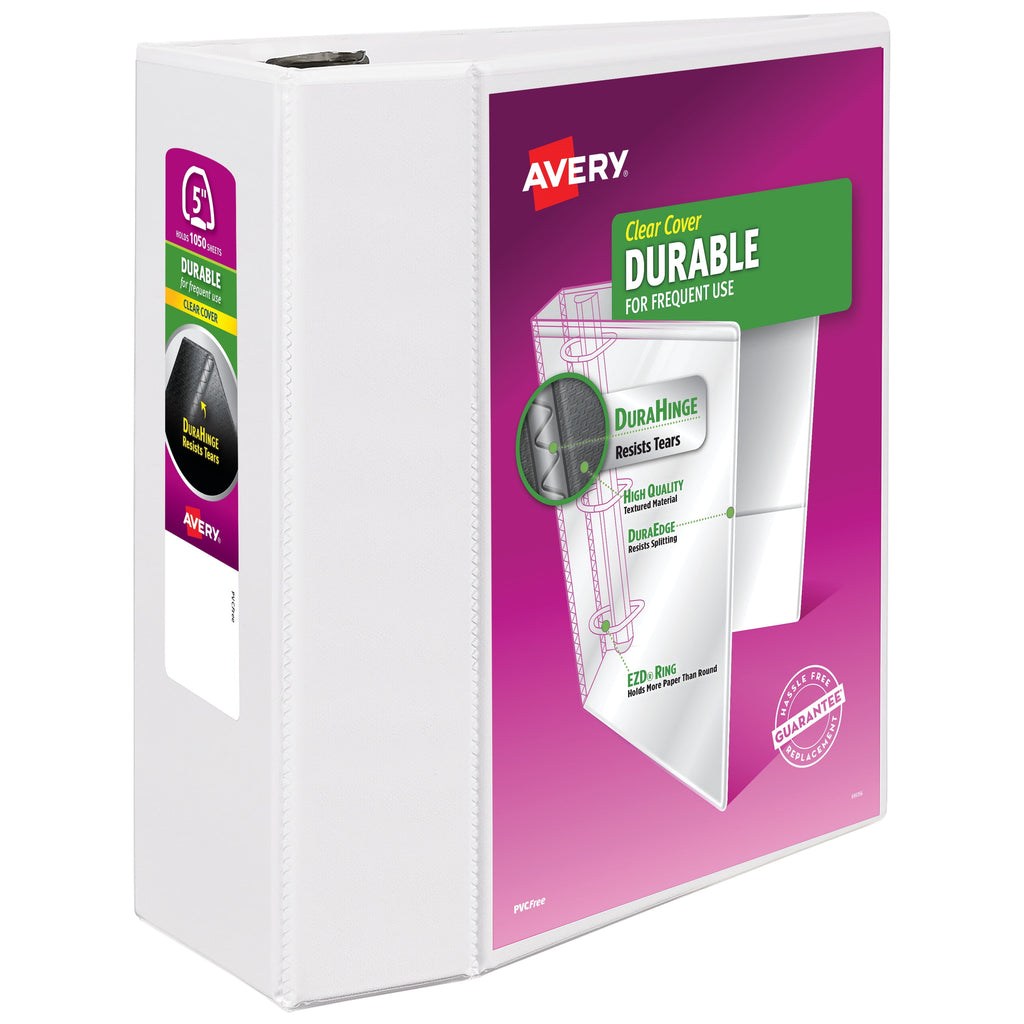Durable View 3 Ring Binder, 5" EZD Rings, 1 White Binder
