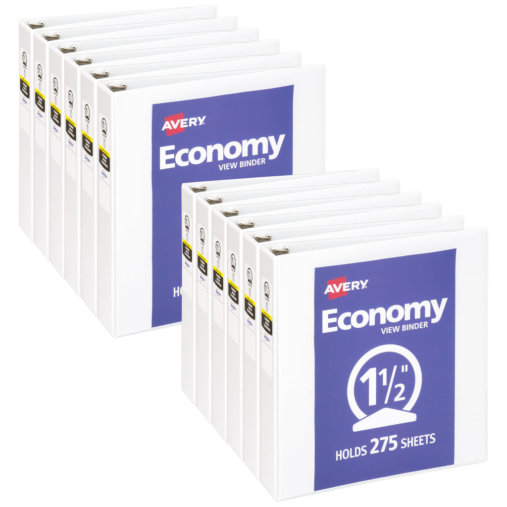 Standard View Binder, 1.5" Round Rings, White Binder (05726) - 12 Pack