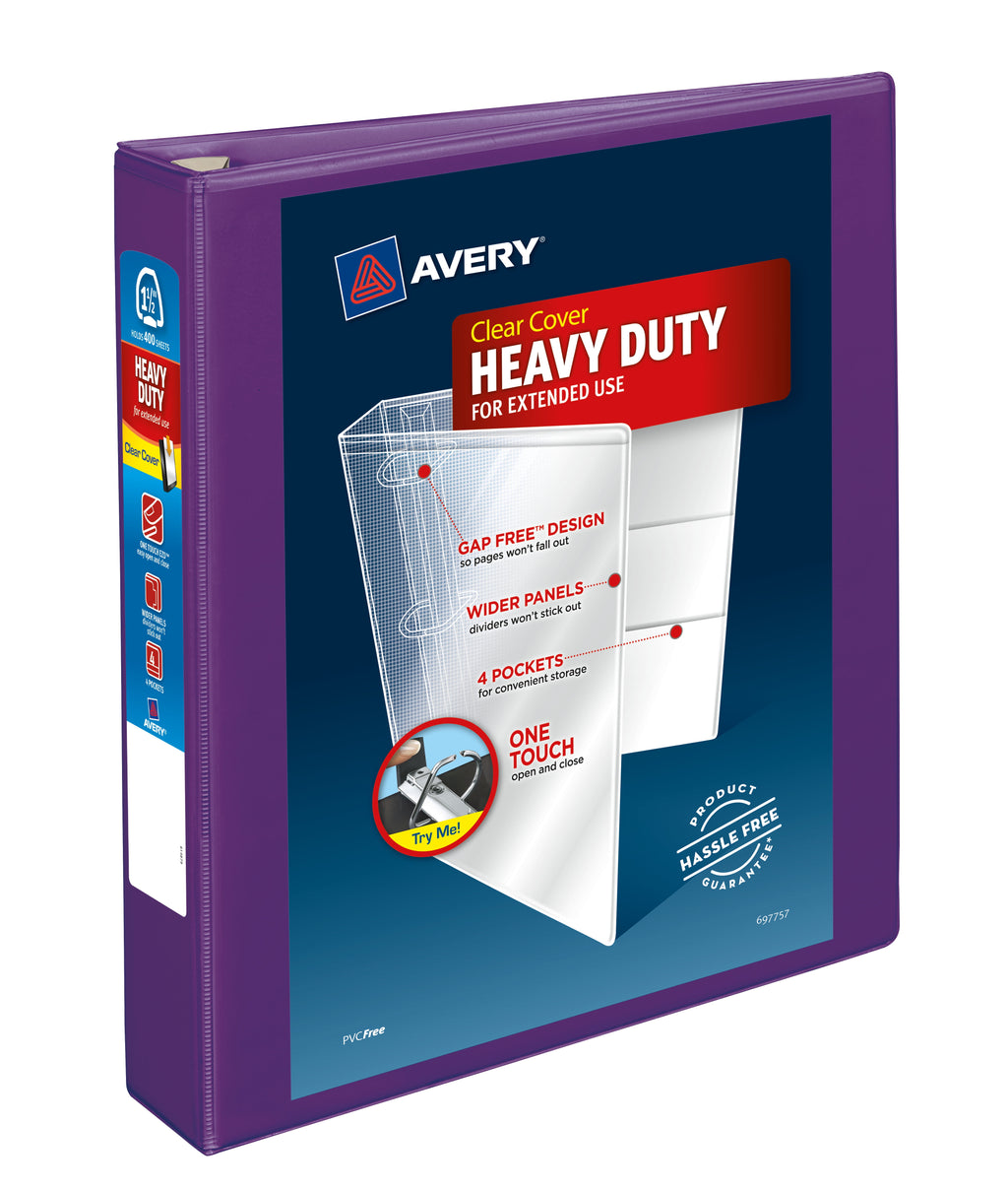 Heavy-Duty View 3 Ring Binder, 1.5" EZD Rings, Purple
