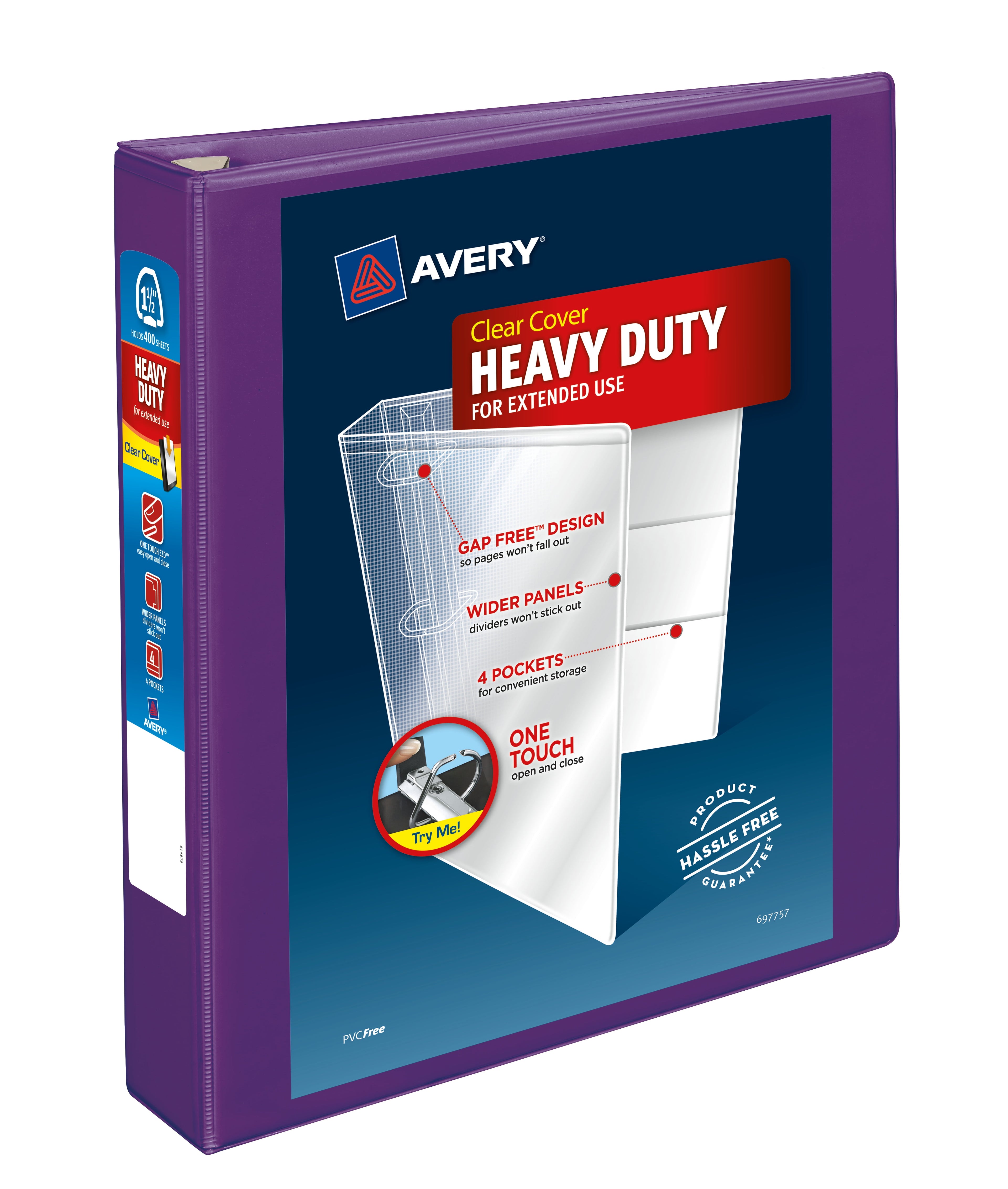 Heavy-Duty View 3 Ring Binder, 1.5" EZD Rings, Purple