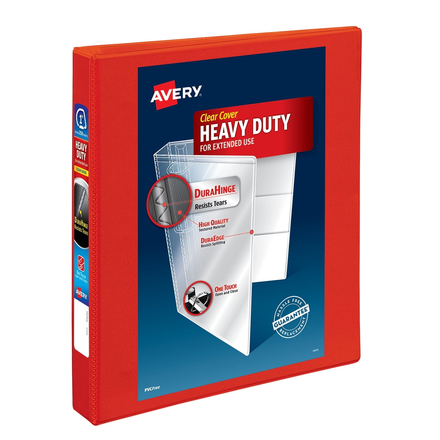 Heavy-Duty View 3 Ring Binder, 1" One Touch EZD Rings, Red
