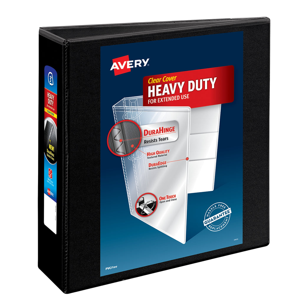 Heavy-Duty View 3 Ring Binder, 3" One Touch Slant Rings, Black