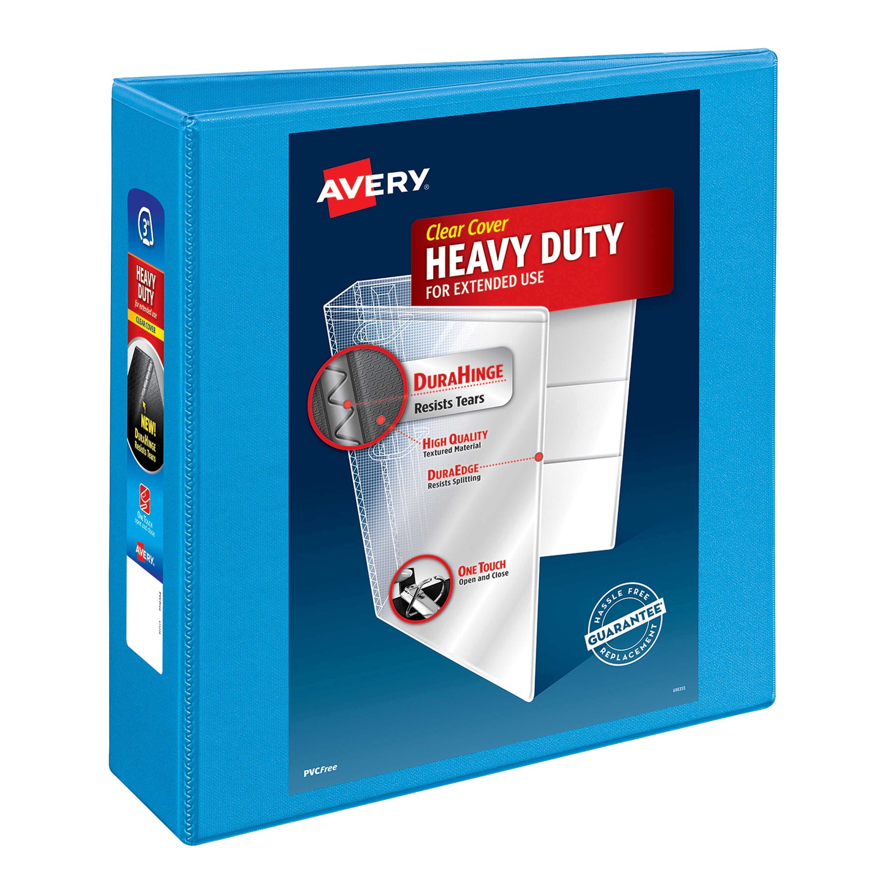 Heavy-Duty View Binder, 3" One Touch Slant Rings, 1 Light Blue