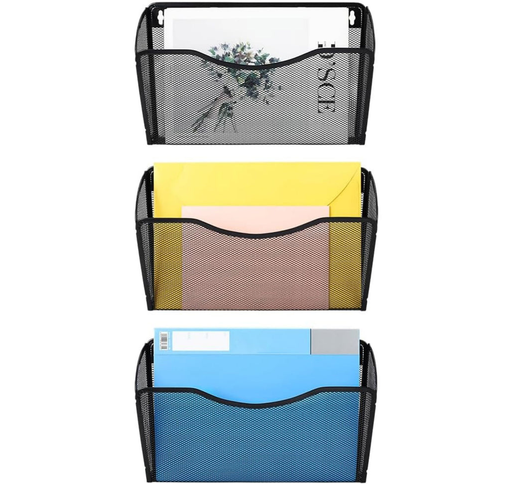 Wall Folder File Letter Pocket Holder (3 Pack) Metal Mesh Desk Hanging Basket Box Bin Mail A4 Size Paper Document Org...